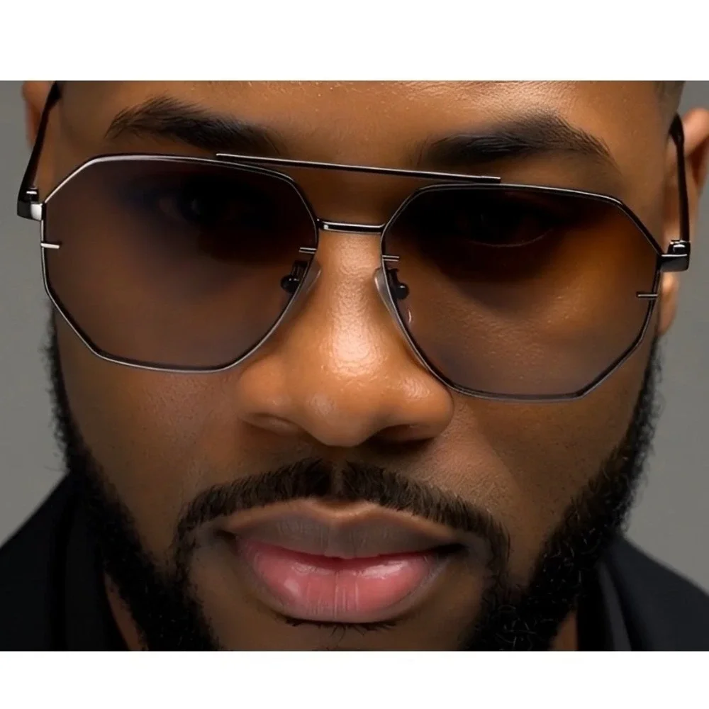 Rimless Sunglasses Men Fashion Designer Polygon Sunglasses Driving Fishing Gafas